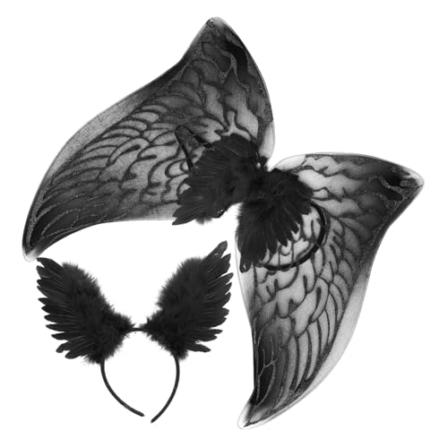KOMBIUDA Cosplay Engelsflügel Flügelset mit Federhaarreif Party Kopfschmuck Damen Karneval Kostüm Accessoire Schwarz Leicht und Bequem für Fasching Verkleidung von KOMBIUDA