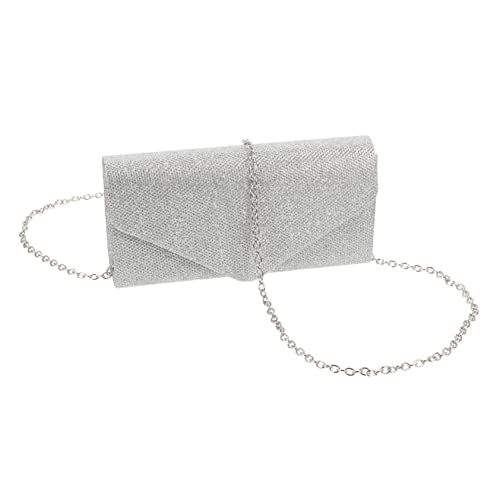 KOMBIUDA Damen Abendtasche mit Kette Modische Clutch Handtasche für Hochzeit Party und Abendkleid Kompakte Umschlagtasche in Silber für Karten Schlüssel und Kleine Gegenstände von KOMBIUDA