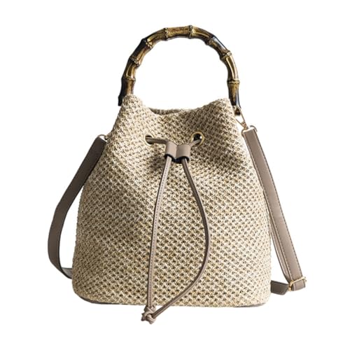 KOMBIUDA Damen Bucket Bag Umhängetasche aus Gewebtem Material Modische Crossbody Beuteltasche mit Kordelzug Leichte Sommer Handtasche für Alltag Urlaub Strand und Freizeit von KOMBIUDA