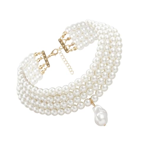 KOMBIUDA Damen Halskette mit Geometrischen Perlen Modisches Design Leichte Simulation Perlen Schmuck Vielseitiges Accessoire für Partys Hochzeiten und Besondere Anlässe von KOMBIUDA