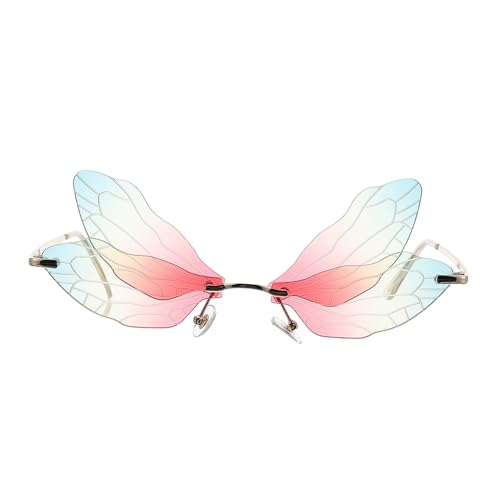 KOMBIUDA Damen Herren Sonnenbrille Libellenflügel Design Randlos Brille Metall Pc Rahmen Leicht Modisch Unisex Trendige Flügel Sonnenbrille Vintage Stil von KOMBIUDA