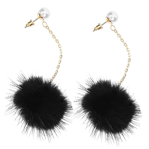 KOMBIUDA Damen Lange Ohrringe mit Fellbommel Perlen Dangle Drop Ohrschmuck Kugel Ohrringe für Alltag Party Festival Geschenkidee von KOMBIUDA