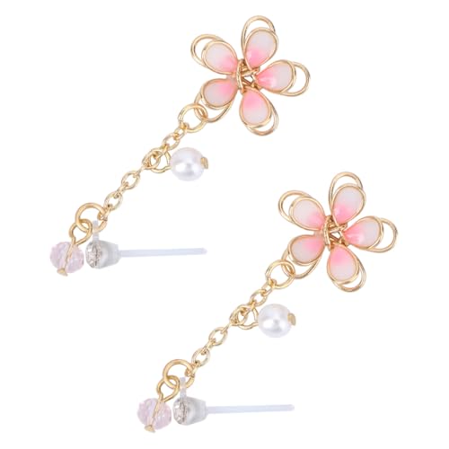 KOMBIUDA Damen Ohrringe Doppelter Lagen Ohrhänger Elfen Ohrschmuck Baumelnde Ohrstecker Rosa Blumenförmig Elegant für Alltag und Geschenk von KOMBIUDA