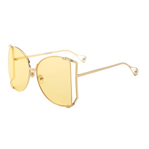 KOMBIUDA Damen Sonnenbrille Metallrahmen Mode Brille mit Transparent Gelben Gläsern Leichter Robuster Party und Outdoor Eyewear Stilvoller Schmuck für Frauen von KOMBIUDA
