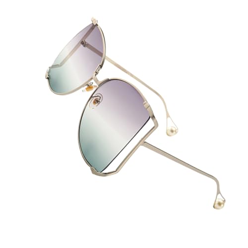 KOMBIUDA Damen Sonnenbrille Metallrahmen Modisch Leichte Partybrille Silber Grün Farbverlauf Stilvolle Eyewear Robust für Outdoor und Festveranstaltungen von KOMBIUDA
