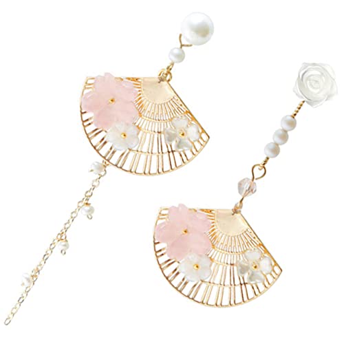 KOMBIUDA Damen Tropfen Ohrringe mit Perlen Fan Förmiges Design Lange Ohrhänger Temperamentvoller Schmuck für Frauen Ohranhänger für Alltag und Fest von KOMBIUDA