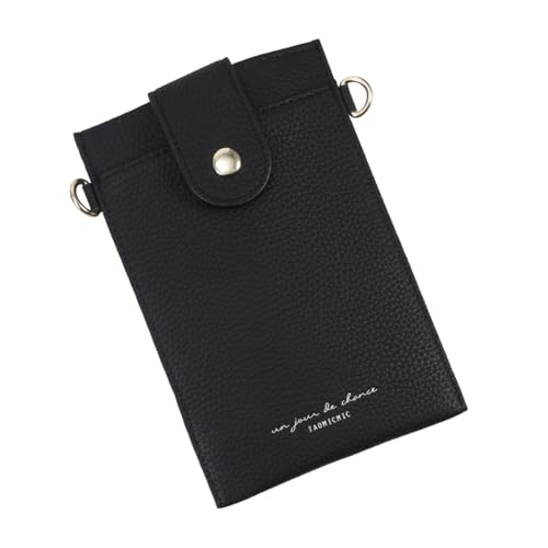 KOMBIUDA Damen Umhängetasche PU Schlicht Verstellbar mit Knopf Multifunktional als Crossbody Handtasche und Handgelenktasche Leicht Modisch Schwarz für Smartphone Aufbewahrung von KOMBIUDA