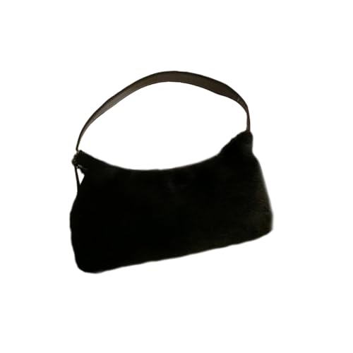 KOMBIUDA Damen Umhängetasche Plüsch Schultertasche Warm Stilvolle Handtasche Für Alltag Arbeit Schule Shopping Schwarz von KOMBIUDA