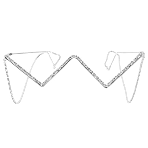 KOMBIUDA Dekorativer Damen Brillenrahmen Rahmen Gläser mit Strasssteinen Punk Metall Eyeglasses Frame für Frauen und Teens Modisch und Auffällig mit Verlängerungskette Silber KOMBIUDA Dekorativer Damen Brillenrahmen Rahmen Gläser mit Strasssteinen Punk Metall Eyeglasses Frame für Frauen und Teens Modisch und Auffällig mit Verlängerungskette Silber von KOMBIUDA