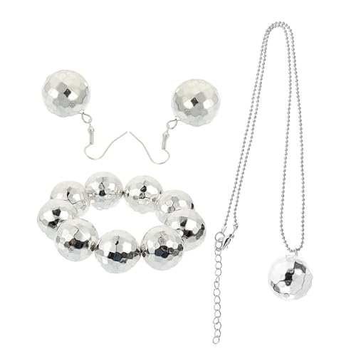 KOMBIUDA Disco Schmuck Teilig mit Halskette Armband und Ohrringen Dekorative Discokugel Optik Langlebiges Material Modisches Party Accessoire für Damen und Herren für Tanz und Alltag von KOMBIUDA