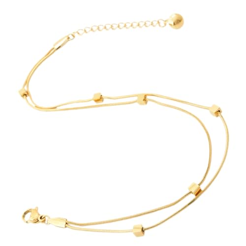 KOMBIUDA Doppelreihiges Titanstahl Fußkettchen Damen Verstellbar Leichtes Boho Schmuck Elegant Gold Beschichtet Modisches Fußband für Frauen Alltag und Geschenk von KOMBIUDA