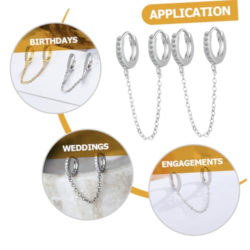 KOMBIUDA Double Piercing Ohrschmuck Kupfer Zirkonia Kette Ohrringe Damen Modische Creolen Hautfreundlich Glatt Elegant Vielseitig Kombinierbar von KOMBIUDA