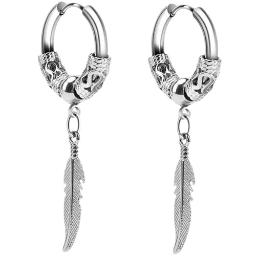 KOMBIUDA Edelstahl Creolen Ohrhänger mit Drachenmuster Anhänger Modische Damen Herren Ohrringe Leichte Dangle Ohrschmuck für Alltag und Besondere Anlässe von KOMBIUDA