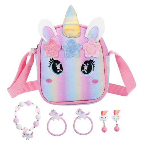 KOMBIUDA Einhorn Tasche mit Reißverschluss und Besticktem Regenbogenmotiv PU Material Langlebige Geldbörse mit Süßem Armband Vielseitiges für Mädchen zu Geburtstag und Party von KOMBIUDA