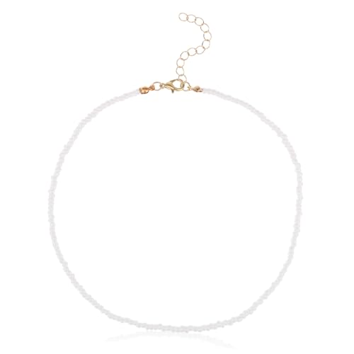 KOMBIUDA Einzelne Damen Perlenkette Weißer Farbiger Perlen Schmuck Einstellbare Einfache Sommerhalskette für Frauen und Mädchen von KOMBIUDA