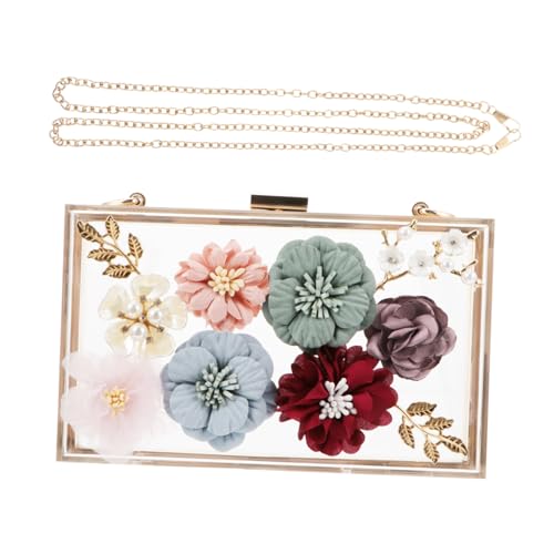 KOMBIUDA Elegante Damen Clutch Abendtasche aus Transparentem Acryl Blumenverzierung Vielseitig als Handtasche Umhängetasche oder Clutch für Hochzeit Party und Abendveranstaltungen Geeignet von KOMBIUDA