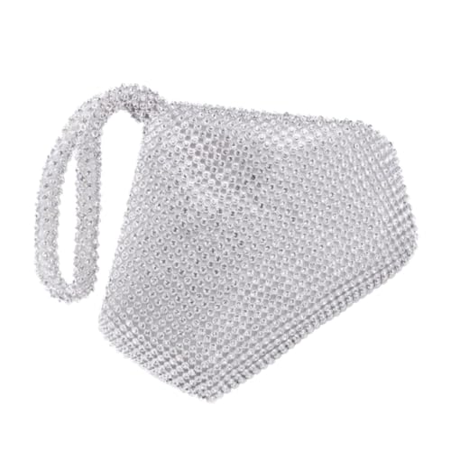 KOMBIUDA Elegante Damen Clutch mit Funkelnden Strasssteinen Silberne Handtasche aus Langlebigem Große Kapazität für Handy und Kleingeld Vielseitige Party Abendtasche Modische Glitzertasche von KOMBIUDA
