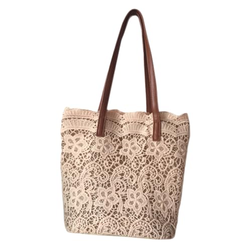 KOMBIUDA Elegante Damen Schultertasche aus Zarter Spitze mit Magnetverschluss Bestickte Universelle Handtasche in Apricot Mittlere Vielseitig für Shopping Party Strand und Alltag Geeignet von KOMBIUDA