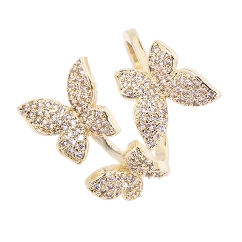 KOMBIUDA Eleganter Schmetterlingsring aus Glänzendem Kupfer mit Zirkonia Verstellbarer Offener Fingerring für Damen Leicht und Tragbar für Partys Festivals und Täglichen Gebrauch von KOMBIUDA