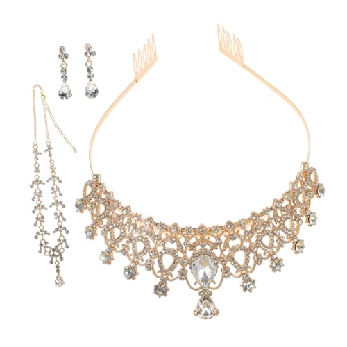 KOMBIUDA Elegantes Brautschmuck Set Teilig Strass Krone Halskette Ohrringe Weiß Hochzeit Party Damen Accessoire Modisch für Braut und Festliche Anlässe von KOMBIUDA