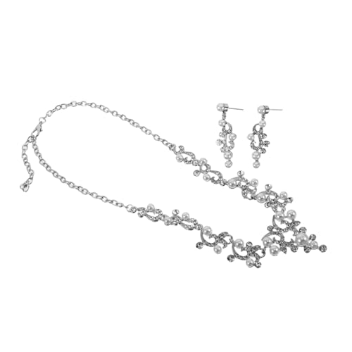 KOMBIUDA Elegantes Brautschmuck Set mit Perlen und Strass Leichtes Langlebiges Halsketten und Ohrring Set für Frauen Geeignet für Hochzeit Fest und Formelle Anlässe von KOMBIUDA