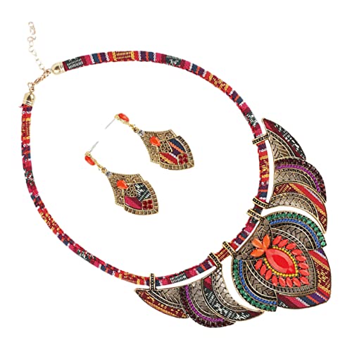 KOMBIUDA Halskette Mit Anhänger Und Ohrringe Damen Tropfenohrringe Im Ethno-stil Schmuckset Für Partys Und Besondere Anlässe von KOMBIUDA