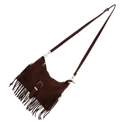 KOMBIUDA Ethnische Wildleder Crossbody Tasche Damen mit Verstellbarem Schulterriemen Handgewebte Boho Fransen Umhängetasche Geräumige Retro Umhängetasche für Alltag und Reisen Tiefbraun von KOMBIUDA