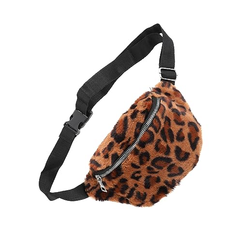 KOMBIUDA Faux Fur Bauchtasche Damen mit Reißverschluss Verstellbare Schultertasche Flauschige Slanting Chest Bag Leopard Muster Leichte Winddichte Umhängetasche für Handy und Kleine von KOMBIUDA