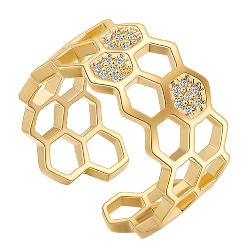 KOMBIUDA Gold Plattierter Offener Ring mit Zirkonia Kreatives Geometrisches Design Modisches Kupferschmuck fingeraccessoire Geschenk für Damen KOMBIUDA Gold Plattierter Offener Ring mit Zirkonia Kreatives Geometrisches Design Modisches Kupferschmuck fingeraccessoire Geschenk für Damen von KOMBIUDA