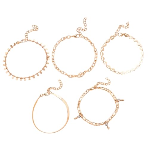 KOMBIUDA Goldfarbenes Damen Fußkettchen mit Punk Herz Anhänger Mehrlagige Ketten mit Strassbesatz Leichtes Langlebiges Schmuckstück für Strand Party Hochzeit und Alltag von KOMBIUDA