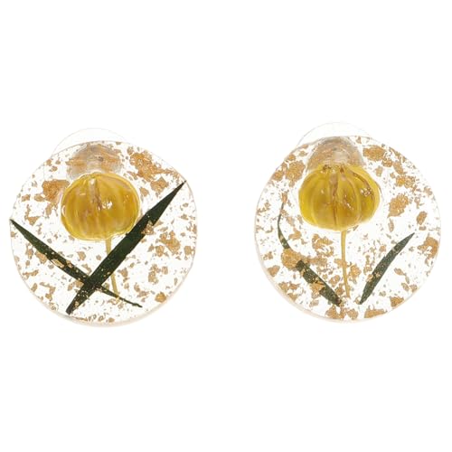 KOMBIUDA Goldfolie Ohrstecker Damen Vintage Resin Ohrringe mit Getrockneten Blumen Umweltfreundlich Glänzend Verschleißfest Einzigartiges Design Geschenk Schmuck Accessoire von KOMBIUDA