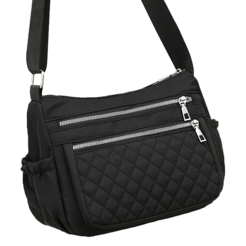 KOMBIUDA Große Canvas Damen Umhängetasche mit Multi fächern Leichter Messenger Bag mit Reißverschluss Modische Schultertasche für Alltag Reisen und Shopping Pflegeleicht Schwarz von KOMBIUDA