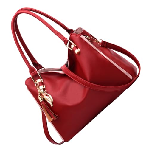 KOMBIUDA Große Damen Handtasche PU Tasche Tote Bag mit Verstellbarem Schultergurt Leichtes Crossbodybag für Party Shopping Reise Alltag in Weinrot von KOMBIUDA