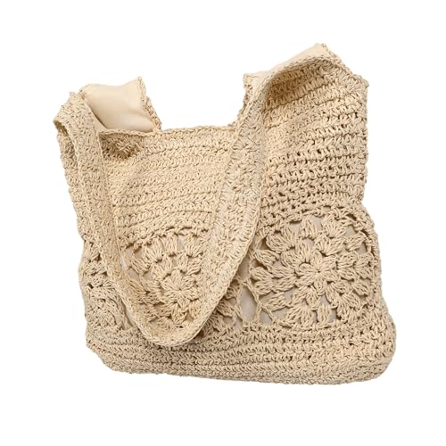 KOMBIUDA Große Geflochtene Strohtasche Damen mit Hohlem Design Geräumige Schultertasche für Sommer Strandurlaub Modische Leichte Tote Bag für Alltag Picknick und Reisen in Beige von KOMBIUDA
