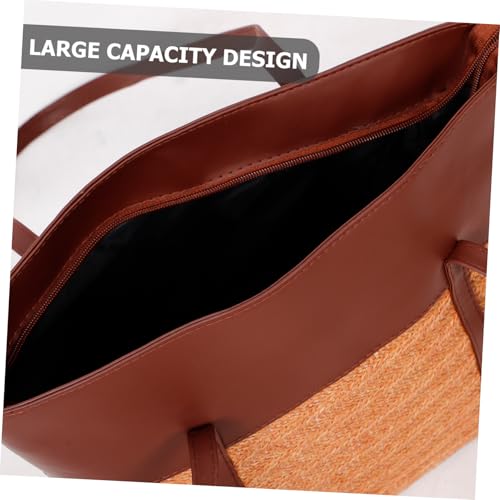 KOMBIUDA Große Geflochtene Tote Bag Damen Handtasche aus Leichtem PU Stroh Einzelschulter Strandtasche Modisch Vielseitig als Shopper und Strandbeutel Geeignet von KOMBIUDA