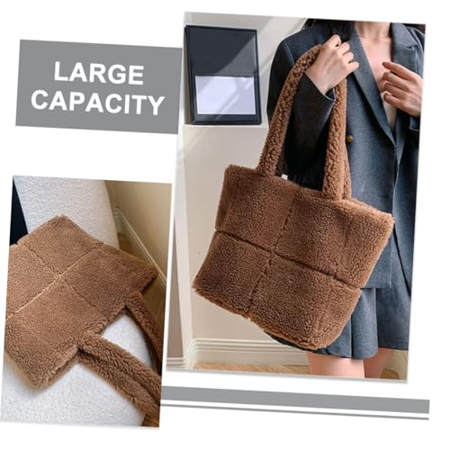 KOMBIUDA Große Kuschelige Plüsch tasche Damen Tote Bag mit Weichem Fleece Schultertasche für Shopping und Alltag Geräumig und Bequem Modische Umhängetasche in Braun von KOMBIUDA