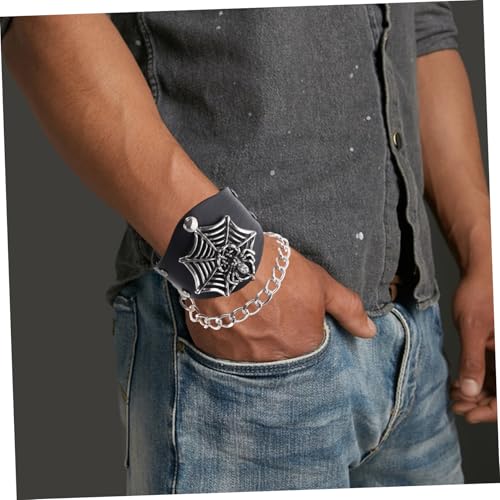 KOMBIUDA Halloween PU Lederarmband mit Spinnennetz design Breites Gothic Punk Armband Verstellbares Unisex Rocker Schmuckaccessoire für Männer und Frauen von KOMBIUDA