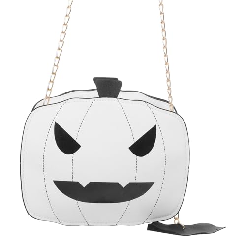 KOMBIUDA Halloween Pumpkin Crossbody Schultertasche für Damen Weiß Verstellbare Riemen Wasserabweisende PU Handtasche Vielseitig Tragbar als Schulter Umhängetasche Leichter Langlebiger von KOMBIUDA