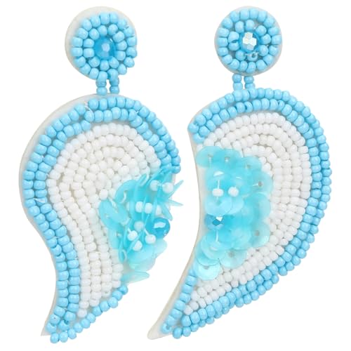 KOMBIUDA Handgefertigte Asymmetrische Perlen ohrringe mit Herz Blumen design Leichte Ohrhänger für Damen als Strand schmuck und Geschenk zu Geburtstag Hochzeit Valentinstag von KOMBIUDA
