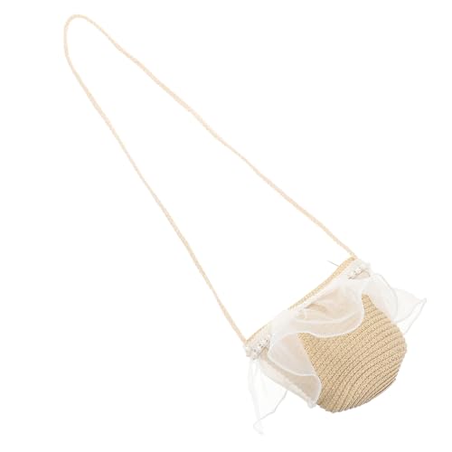 KOMBIUDA Handgefertigte Mädchen Strandtasche mit Perlenbesatz Geflochtene Strohtasche Geräumige Leichte Beach Bag für Alltag und Urlaub Modische Umhängetasche für Beige von KOMBIUDA