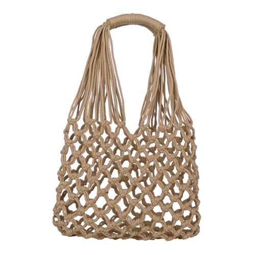 KOMBIUDA Handgefertigte Schultertasche aus Baumwollseil Modische Hohlgewebte Strandtasche in Braun Mittelgroße Langlebige Einkaufstasche für Freizeit und Outdoor einsatz von KOMBIUDA