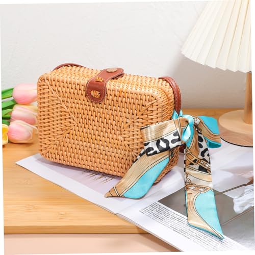 KOMBIUDA Handgefertigte Stroh handtasche Damen Sommer Strandtasche mit Leichtem Geräumigem Design und Elegantem Seidenschal Vielseitige Umhängetasche für Alltag Reise Strand und Freizeit von KOMBIUDA