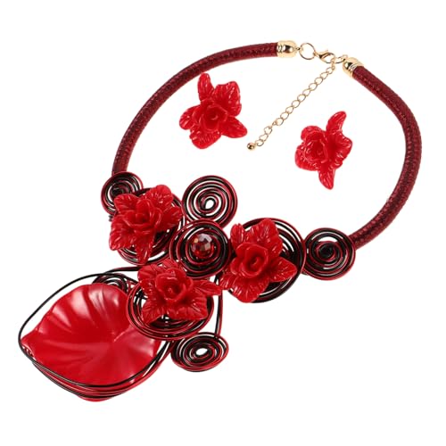 KOMBIUDA Handgefertigtes Schmuckset mit Aluminiumdraht und Harzblumen Auffällige Afrikanische Bib-halskette und Ohrringe Leichtes Langlebiges Design für Frauen für Hochzeit und Party von KOMBIUDA