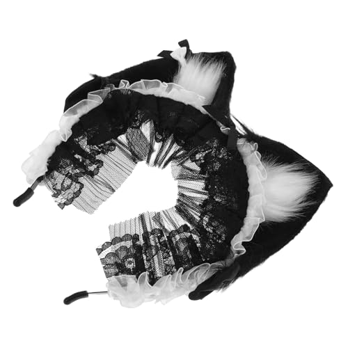 KOMBIUDA Handgemachtes Schwarzes Spitzen-katzenohren-haarband Plüschig Niedlich Lolita-stil Zartes Spitzen-design Cosplay-accessoire für Damen und Mädchen Kostüm-party Dekoration von KOMBIUDA