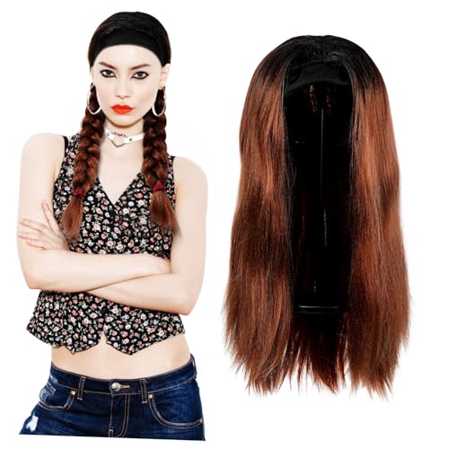 KOMBIUDA Headband-perücke Gerade Synthetisch Langes Haarteil mit Schwarzem Stirnband Hitzebeständige Fasern Hautfreundlich Pflegeleicht für Alltag Party Kostüm und Karamellfarbe von KOMBIUDA