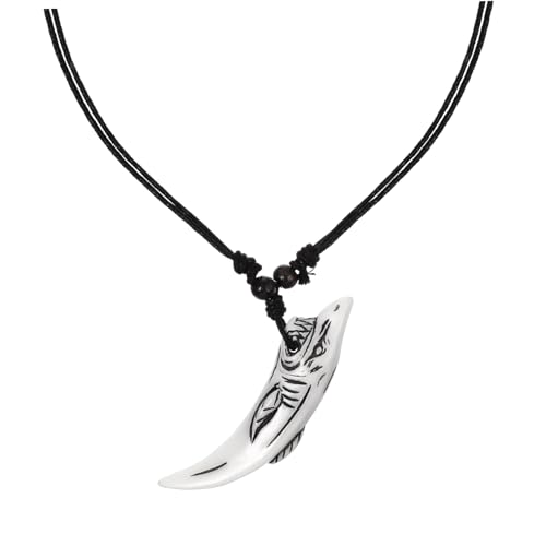 KOMBIUDA Herren Holzperlen Halskette mit Zahn Anhänger Tribal Style Resin Handgefertigt Stabiles Design Modisches Surfer Schmuckstück für Männer und Sicher zu Tragen von KOMBIUDA