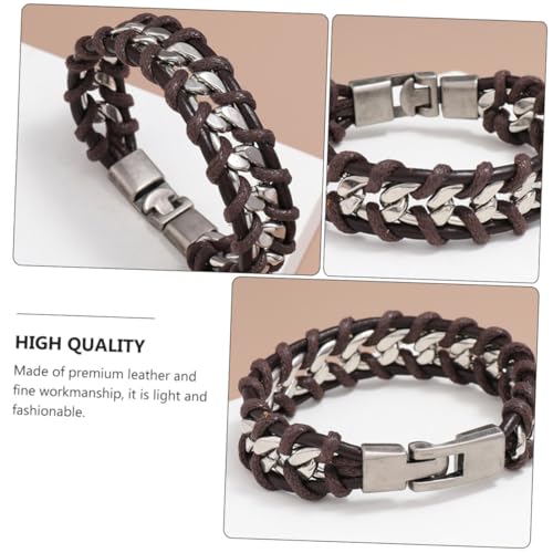 KOMBIUDA Herren Lederarmband Geflochtenes Armband Punk Stil Braunes Rindsleder Leichtes Komfortables Wristband Für Alltag Party Und von KOMBIUDA