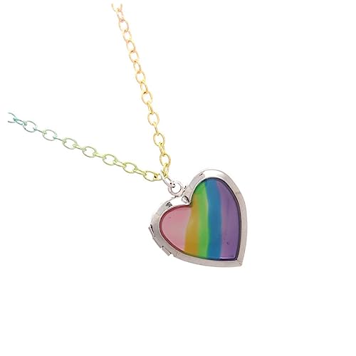 KOMBIUDA Herzanhänger Metallkette für Mädchen Zartes Party Schmuckaccessoire Farbenfrohe Regenbogen Kette Liebevoller Fotoanhänger Geschenkidee für Geburtstage und Festlichkeiten von KOMBIUDA
