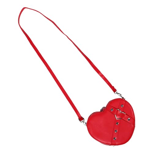 KOMBIUDA Herzförmige Crossbody Tasche Damen Rote Kunstleder Umhängetasche Kleine Satchel mit Reißverschluss Süßer Schulterbeutel für Mädchen Freizeit Party von KOMBIUDA