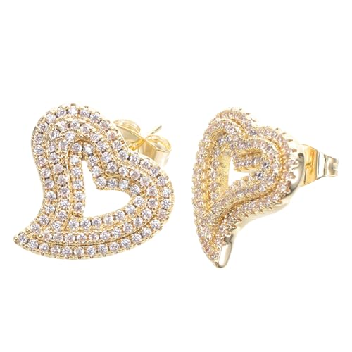 KOMBIUDA Herzförmige Ohrringe Mit Zirkonverzierung Vintage-stil Vergoldet Glitzernd Für Frauen Und Mädchen Modischer Schmuck Ohrstecker Trendiges Design von KOMBIUDA